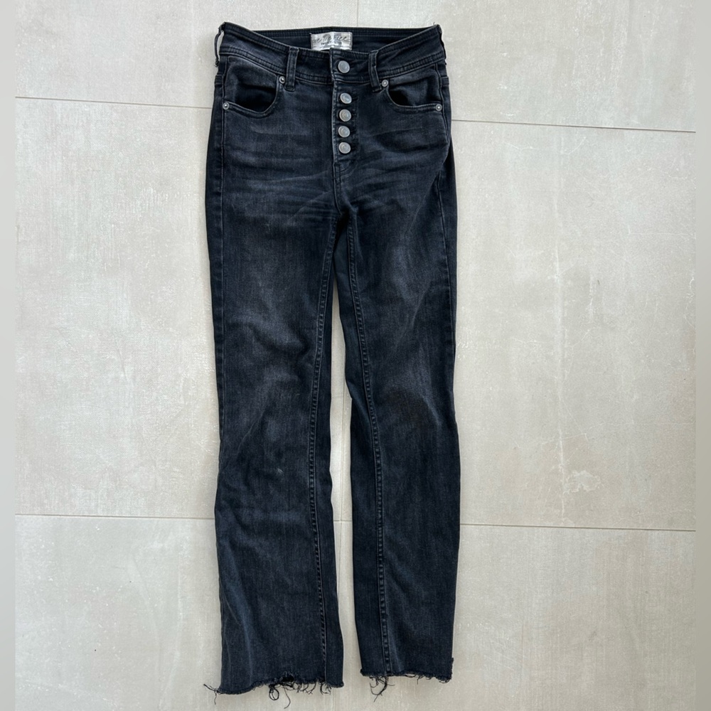 Free People Jeans Size 27 Dylan High Rise Bootcut Raw Hem Exposed Button Fly
